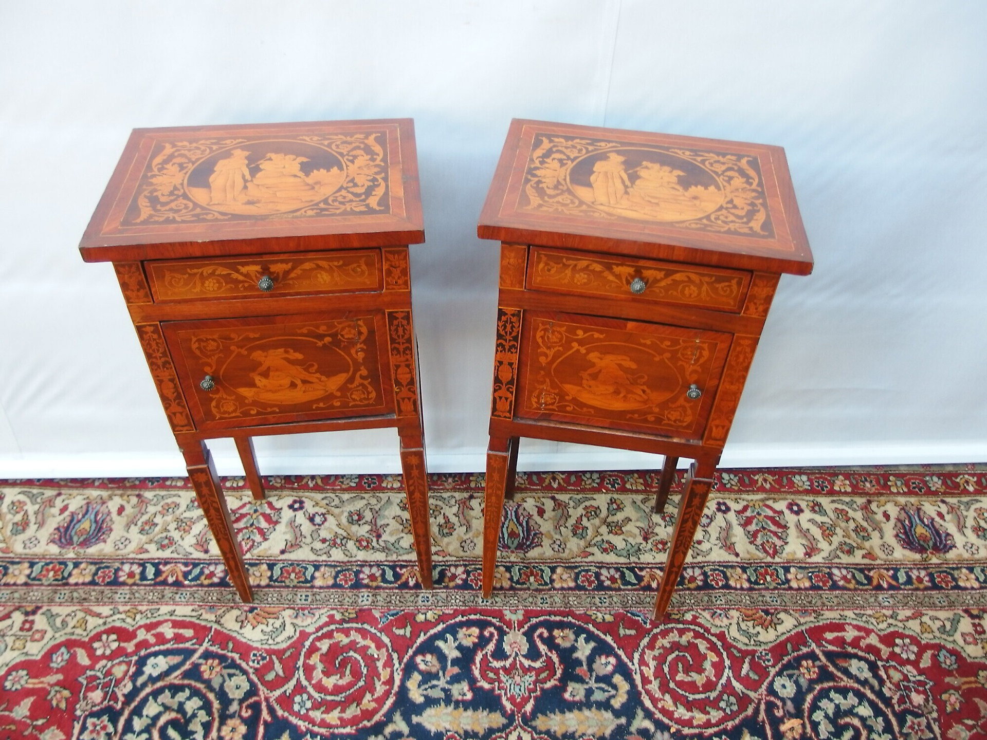 PAIR OF INLAID BEDSIDE TABLES, LOUIS XVI STYLE, LATE 19TH CENTURY, PIEDMONT, 42x33x86 cm